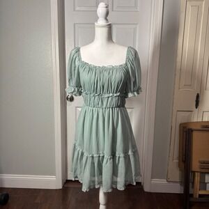 She + Sky Mint Green Ruffle Tiered Mini‎ Dress Women's Small